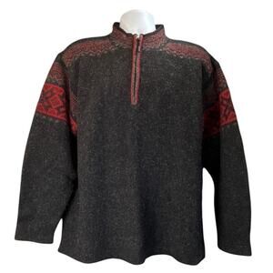 Obermeyer Vintage Mens M Gray/Red 100% Wool Quarter Zip Pullover Sweater Cabin
